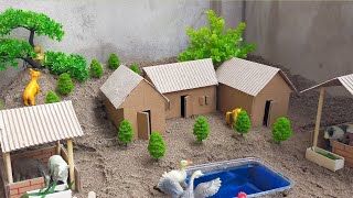 Diy How To Make Village House On mountain | Goat Shed |Cow Shed | Cardboard House