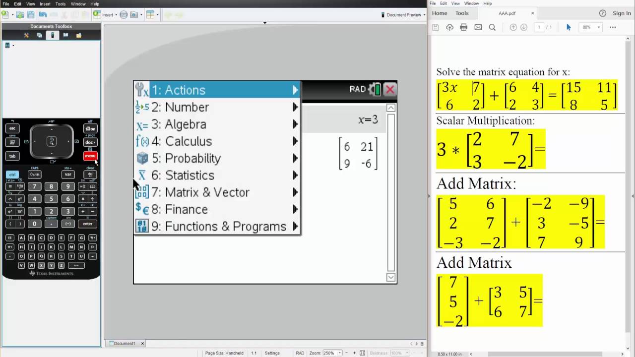 Alg2: Matrix Operation (TI-nSpire CX CAS) - YouTube