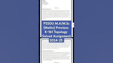 PSSOU M.A/M.Sc (Maths) Previous K-161 Topology Solved Assignment 2024-25 #pssou #notesworld #notes