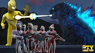 Siêu Nhân Tiga và Siêu Nhân Ultraman Đại Chiến Quái Vật Godzilla Khổng Lồ Đang Tấn Công Thành Phố