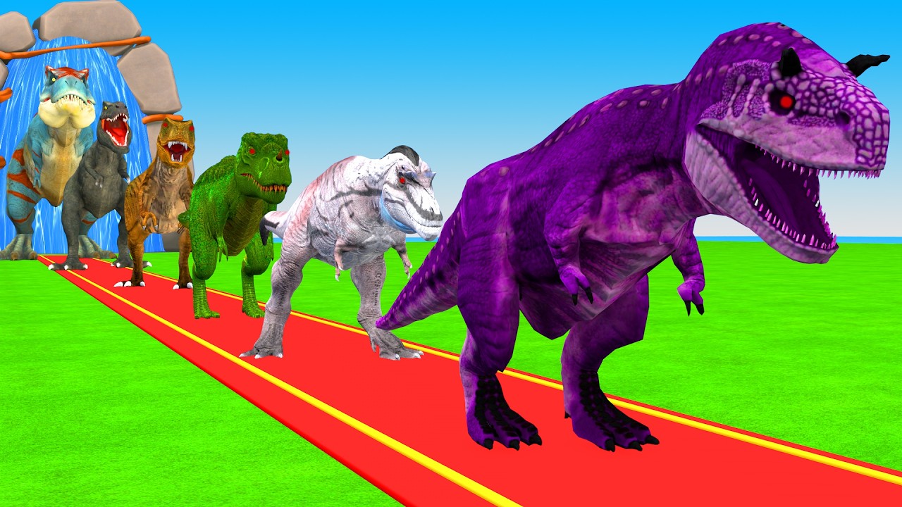 Paint Animals Dinosaur T-Rex Herbivores and Carnivores Dinosaurs Fountain Crossing Dino Cartoon