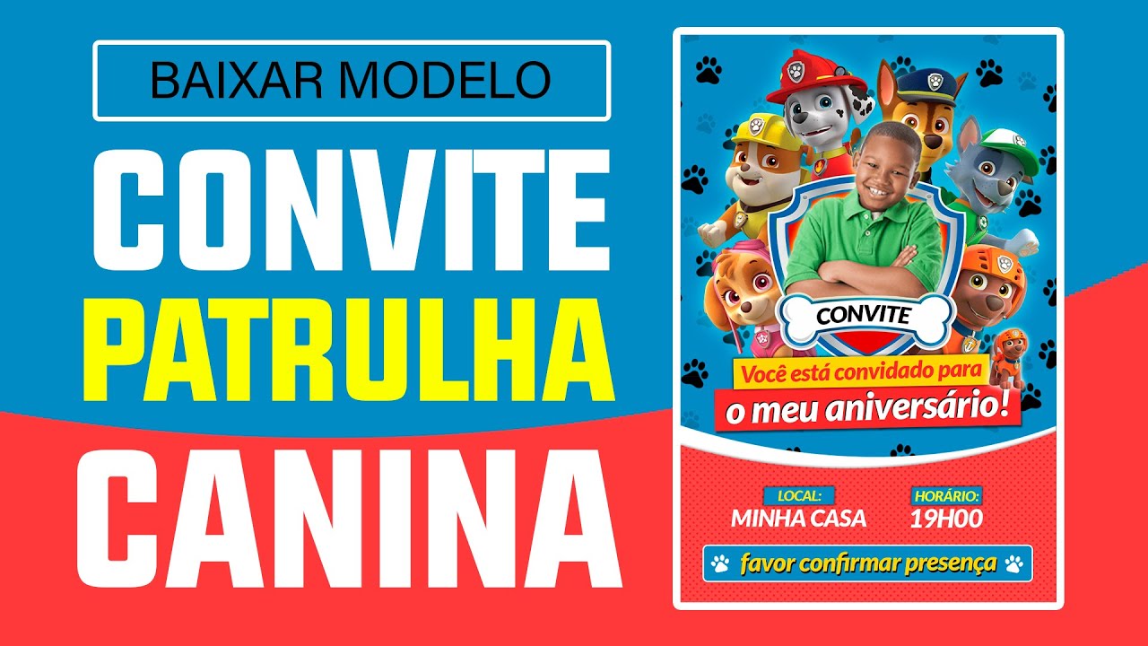 Convite de Aniversário Patrulha Canina, Imagem Legal