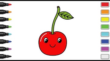 How to Draw Cute Cherry Drawing And Coloring For Kids | Easy Step By Step Tutorial