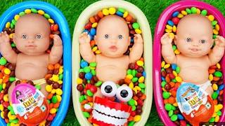Full Of 3 Rainbow Bathtubs Candy With M&Ms & Magic Slime Cutting Video