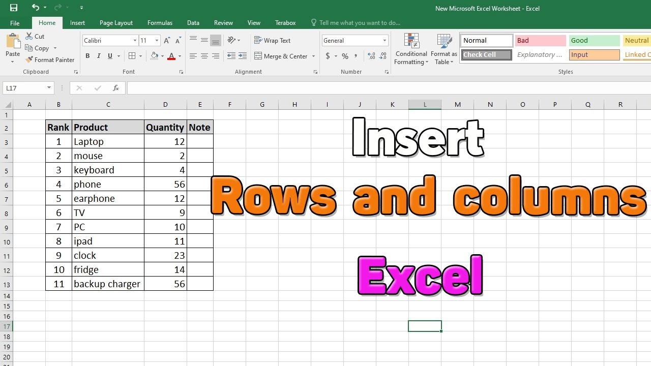 How to insert rows and columns in Excel - YouTube