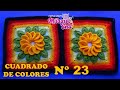 VIDEO COMPLETO de Cuadrado o muestra a crochet con flor de 12 pétalos y hojas para colchas.