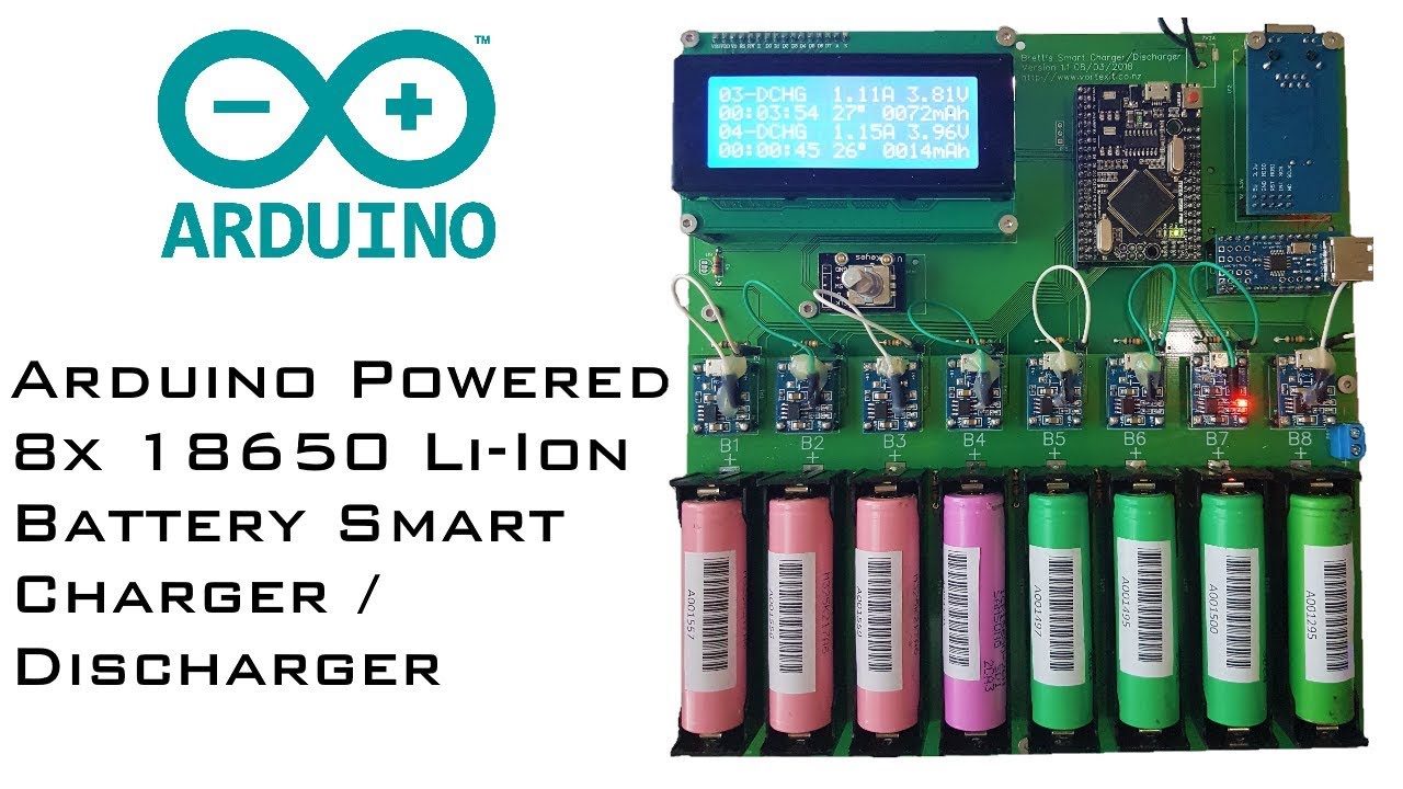 Processing Li-Ion batteries and the new Arduino 8x Charger / Discharger  (tester) working - YouTube