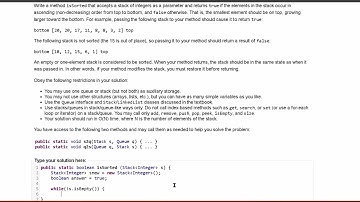 Java Practice It | Exercise 14.15: isSorted | Collections, #stacks and #queues , stacks, queues