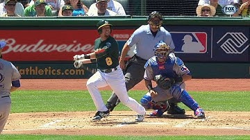 TEX@OAK: Lowrie bloops an RBI single into left field