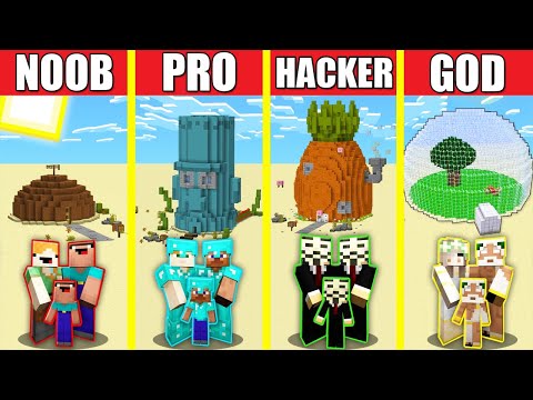 Minecraft Battle: SPONGEBOB HOUSE BUILD CHALLENGE NOOB vs PRO vs HACKER vs GOD Animation SPONGE BOB