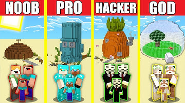 Minecraft Battle: SPONGEBOB HOUSE BUILD CHALLENGE NOOB vs PRO vs HACKER vs GOD Animation SPONGE BOB