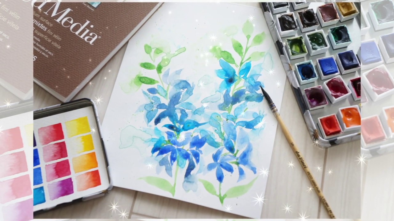 Watercolor Painting Delphinium with Joly Poa // 透明水彩画で