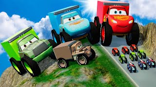 Big \& Small Lightning McQueen Truck with Big Wheels vs Pixar Cars with Big Wheels in BeamNG.Drive