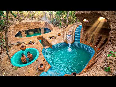 Building a 3-Tier Mud Slide Tower with Spiral Chute at the Jungle Riverbank Using Primitive Tools