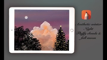 Autodesk Sketchbook- Aesthetic Winter night with fluffy clouds & Full moon in iPad.#digitalart #calm