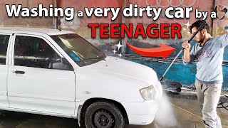 Washing a very dirty car by a teenager | asmr detailing car | deep cleaning car interior #carwash