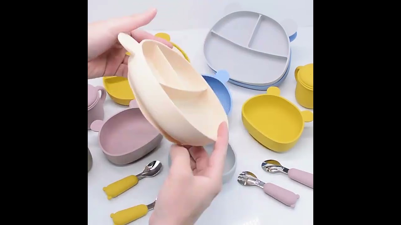 New Arrived Cute Silicone Baby Feeding Bowl Tableware for Kids Suction Baby Silicone Plates