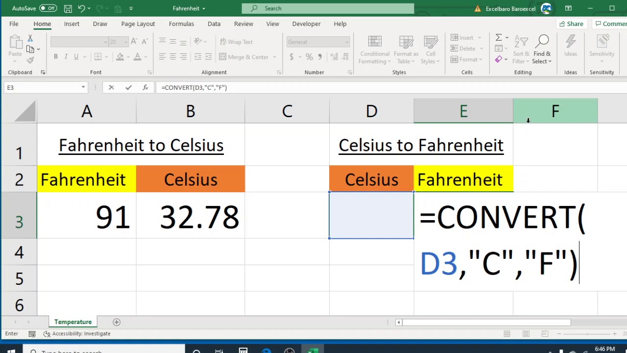 Convert Fahrenheit to Celsius in Excel Af Somali - YouTube