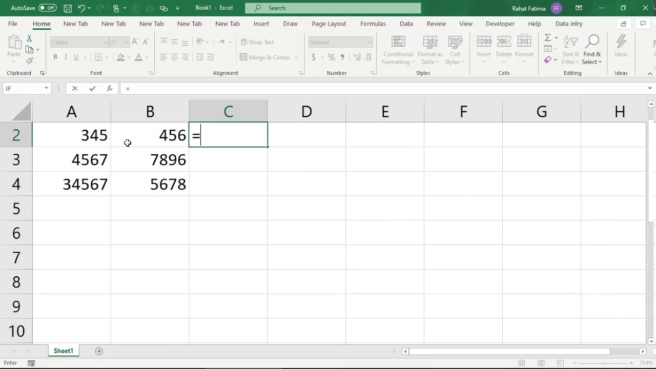 subtract formula excel