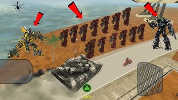 Vegas Crime Simulator - (Robots Car War vs Transformer Tank ) - Army Tank  vs Robots - Gameplay HD