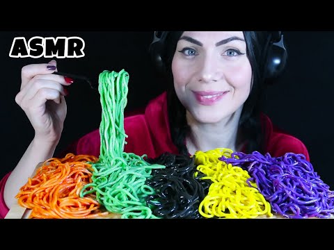 RENGARENK SPAGETTİLER YEDİM | Mor, Yeşil, Siyah, Sarı, Kırmızı Spagetti Asmr | Asmr Türkçe