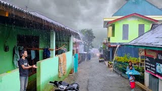 Heavy rains do not stop in the village || The sound of rain for sleep