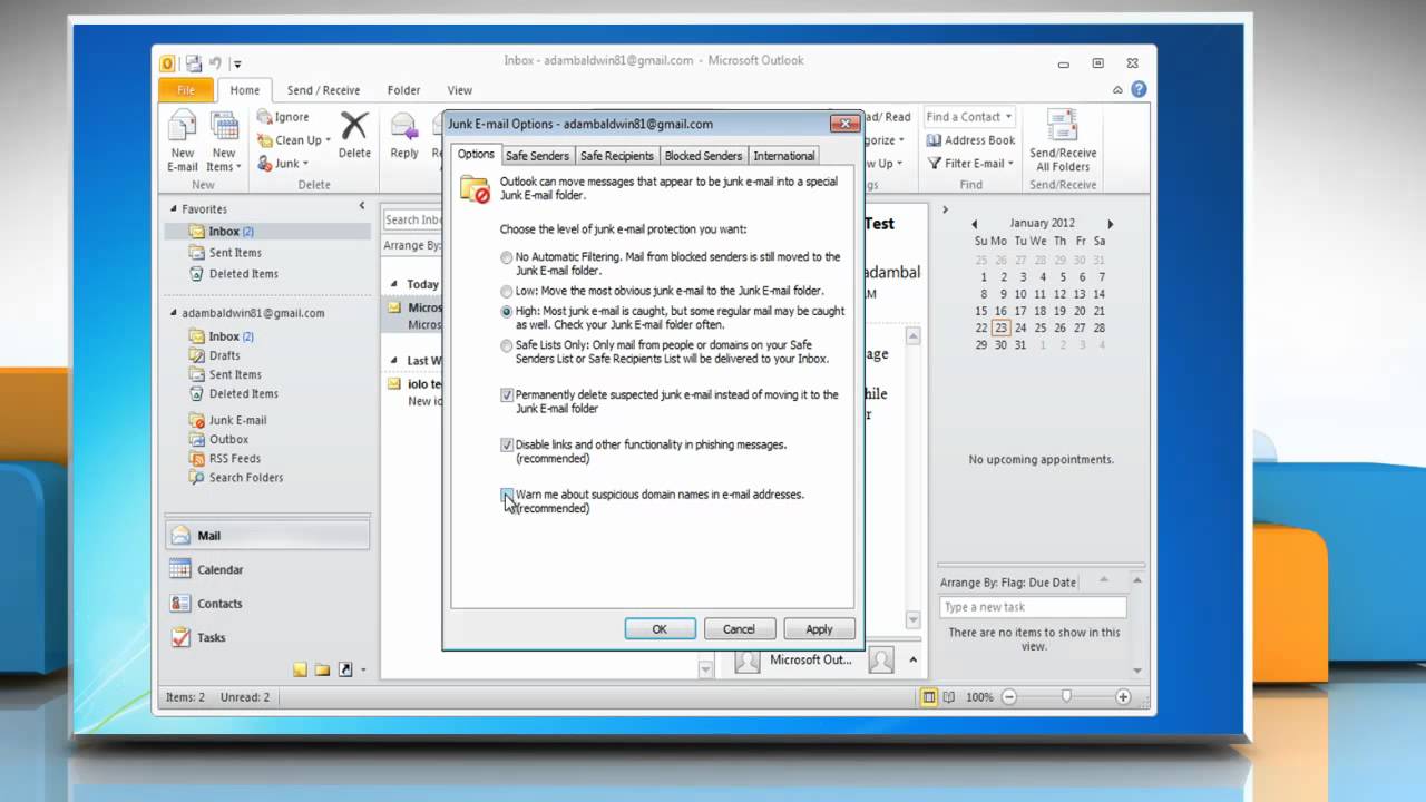 how to make span go to junk folder in outlook 2016