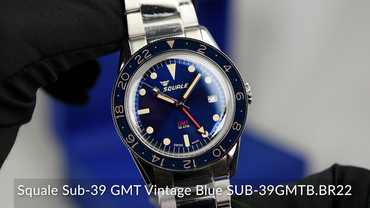 Squale Sub-39 GMT Vintage Blue SUB-39GMTB.BR22 - YouTube