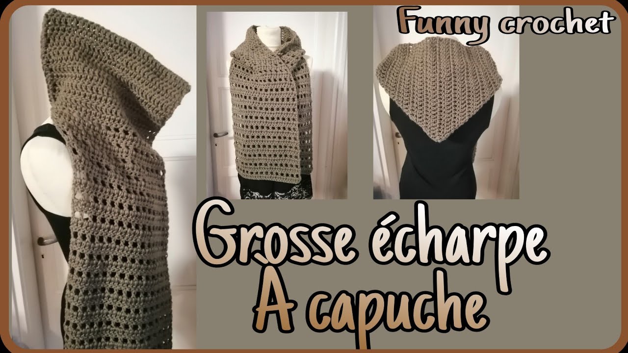 Écharpe cagoule au crochet, écharpe cagoule colorée carré de grand