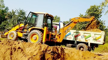 Amazing!!!JCB Backhoe-Skillful JCB Operator-Loading Dump Truck-JCB 3Dx Backhoe Machine Loading Soil