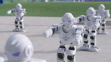 Synchronised Alpha 1 robots entertain 55 thousand soccer fans at the Etihad Stadium