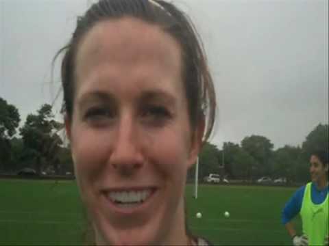 Alex Scott challenges her teammates and coaches to hit the crossbar with only one shot.