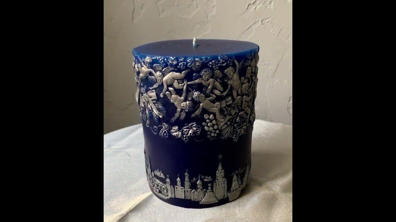 Свечи для камина - большая синяя с серебром свеча с ангелочками и ...
