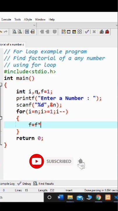 #39 C program to find Factorial of a Number using For Loop | C ...