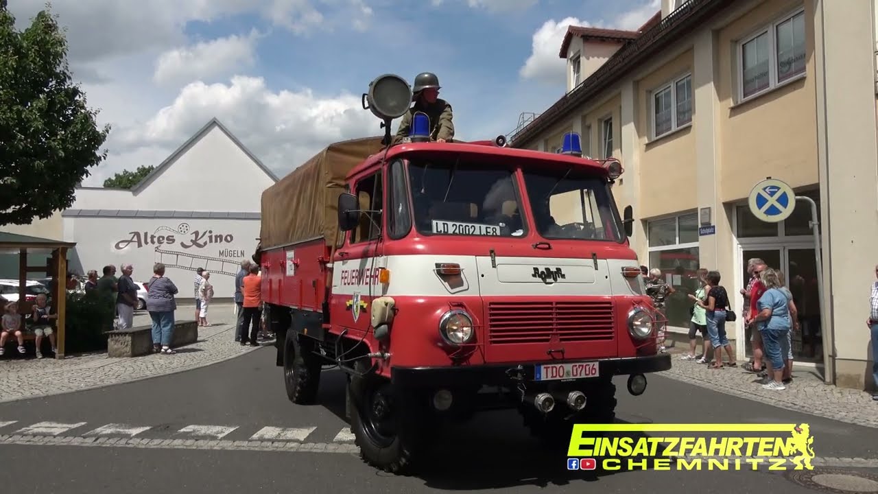 150 Jahre Feuerwehr Mügeln Festumzug Sirenenalarm viel Bullhorn 3 Perspektiven plus Gopro mitfahrt.