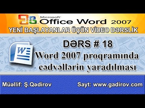 Microsoft Word 2007 proqramında cədvəllərin yaradılması