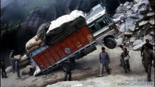 Most Dangerous Road in The World - Logging Truck Crossing Old wooden Bridge