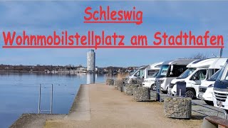 Schleswig, Wohnmobilstellplatz am Stadthafen April 2023