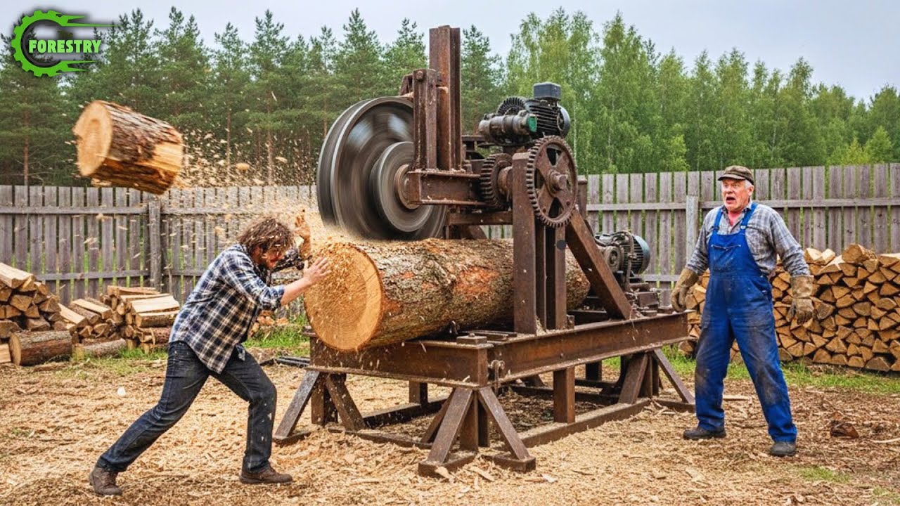 Самая быстрая и большая машина для обработки дров | Опасная большая бензопила для резки деревьев №15
