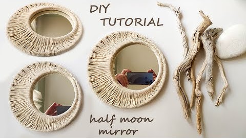 DIY half moon macrame mirror wall hanging: step by step pattern, minimalist crescent moon decor