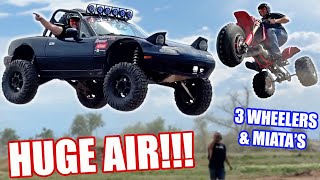 Defying Physics??? Jumping A Mazda Miata 50+ Feet And Ripping 3 Wheelers With The Boys!!!