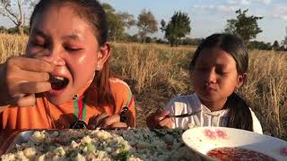 Cooking food in forest | Fried rice | Cooking with nephew | Khmer food