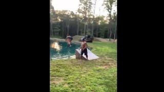 Girl Lands Over Her Bike Doing A Ramp Jump Into Water