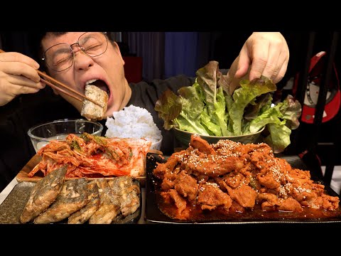 한국인의 소울푸드 제육볶음에 <strong>갈치구이</strong> 동치미국물까지 대박 레전드 먹방 stir fried spicy pork eatingshow realsound koreanfood Mukbang