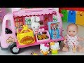 Baby doll food truck car and food cooking shop toys story music play  - ToyMong TV 토이몽