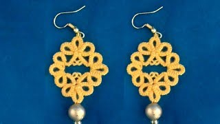 needle tatting earring for beginners /lace,jewelry/how to make shuttle tatting earring/