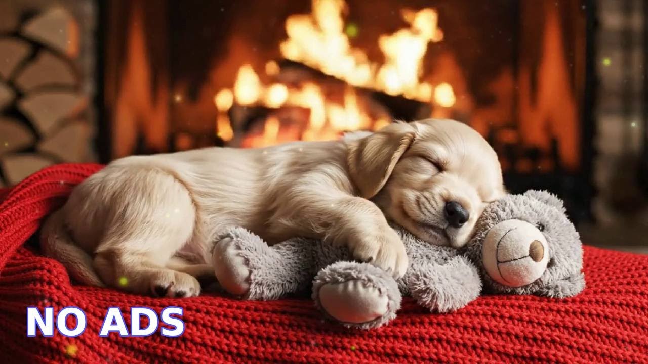 🔴 Fluffy Comfort: Rustic Fireplace Ambience & Sleeping Puppy Music for Anxiety Relief 🐾✨