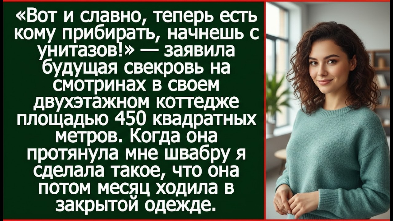 Вот и славно, теперь есть кому прибирать, начнешь с унитазов! Заявила будущая свекровь на смотринах.