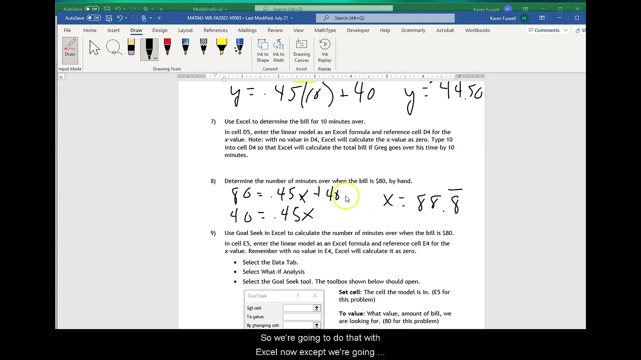 Modeling with Excel (MAT043)