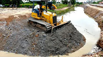 Nice Build A Dam To Pump Out Water For Setup New Huge Sewer Drain Pipe Use Dozer & Truck Spreading